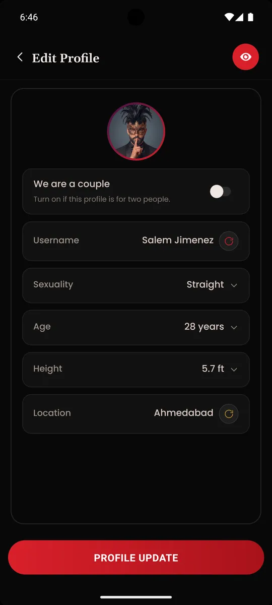 MuteMate app: edit profile screen